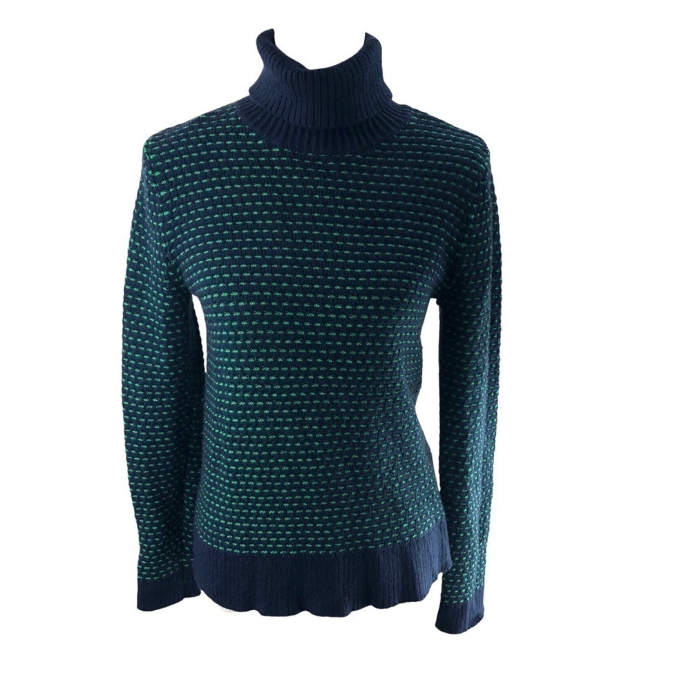 J.Crew Turtleneck Sweater Women Sz S Textured Preppy Navy Green Classic Knit - Picture 4 of 6